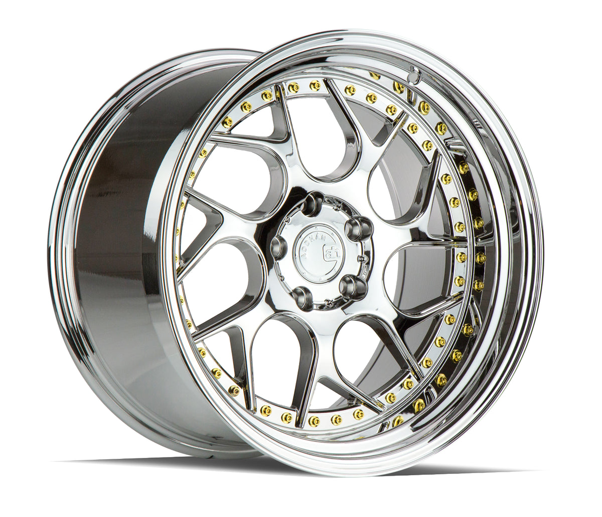 Aodhan DS01 Vacuum Chrome W/ Gold Rivets 19x9.5 +15 5x114.3 73.1mm - Wheelwiz