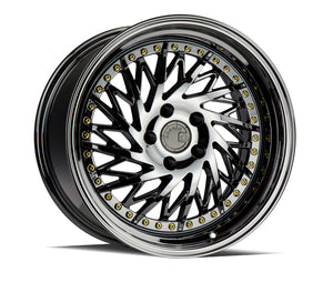 Aodhan DS03 Black Vacuum w/ Gold Rivets 18x9.5 Driver Side +30 5x114.3 73.1mm - Wheelwiz