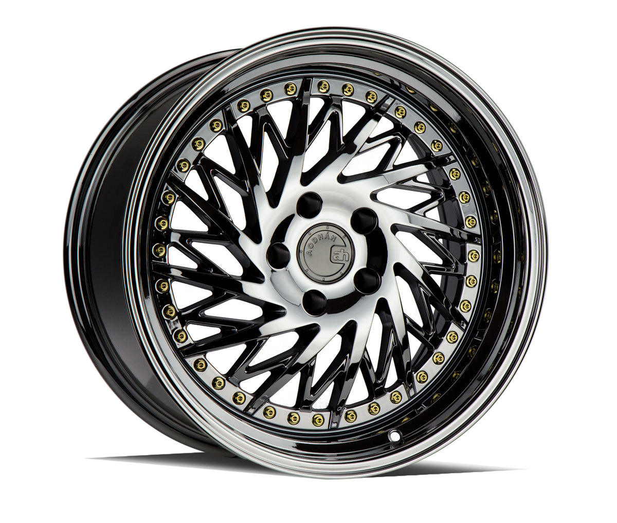 Aodhan DS03 Black Vacuum w/ Gold Rivets 18x9.5 Driver Side +35 5x100 73.1mm - Wheelwiz