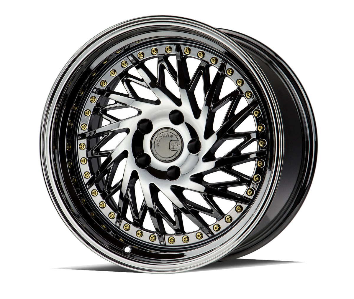 Aodhan DS03 Black Vacuum w/ Gold Rivets 18x9.5 Passenger Side +30 5x114.3 73.1mm - Wheelwiz