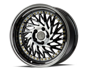 Aodhan DS03 Black Vacuum w/ Gold Rivets 18x9.5 Passenger Side +30 5x114.3 73.1mm - Wheelwiz