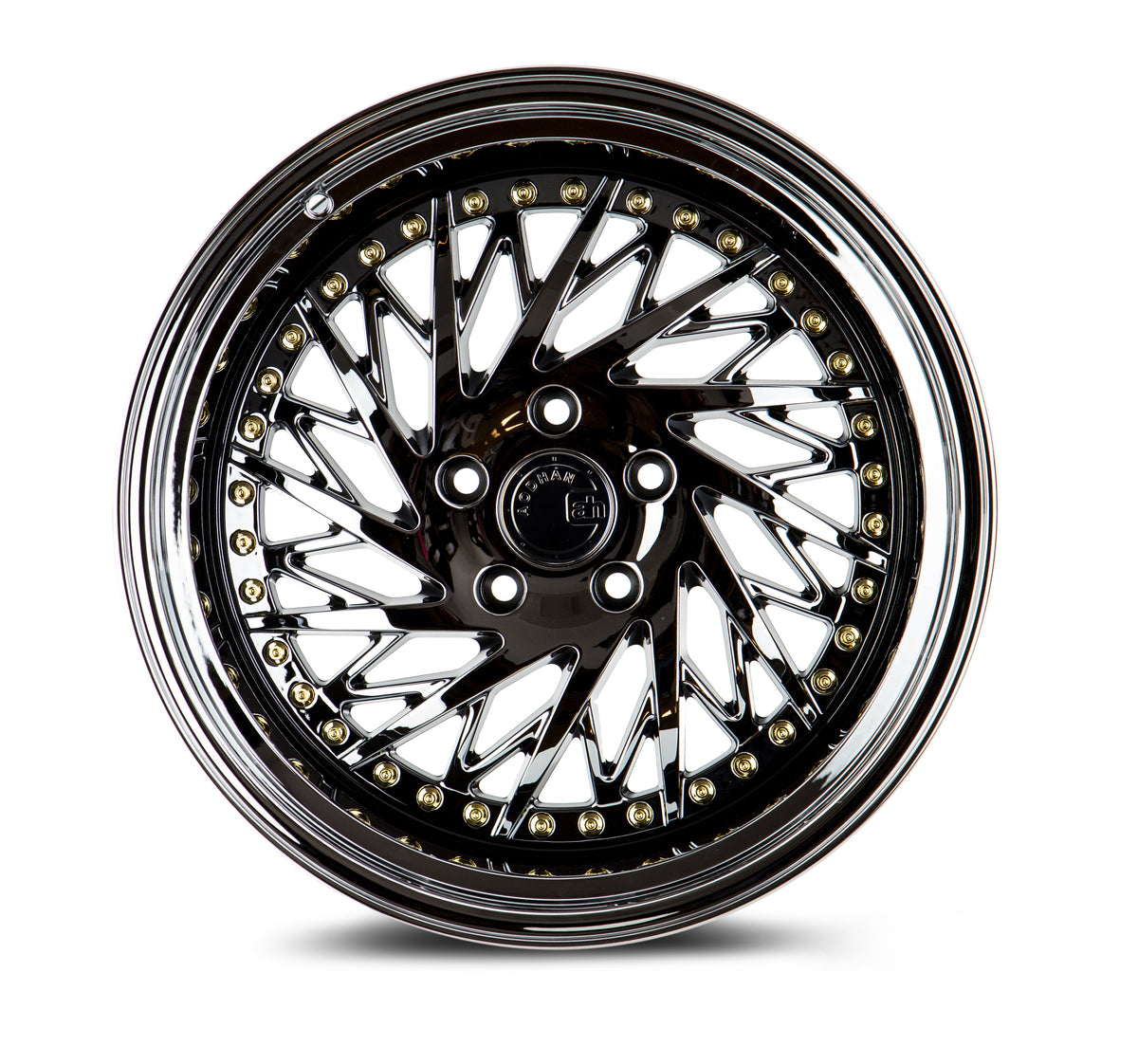 Aodhan DS03 Black Vacuum w/ Gold Rivets 18x9.5 Driver Side +35 5x100 73.1mm - Wheelwiz