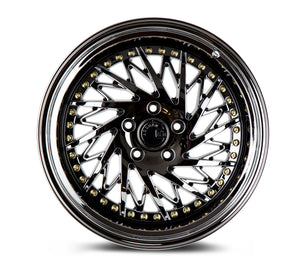 Aodhan DS03 Black Vacuum w/ Gold Rivets 18x9.5 Passenger Side +30 5x114.3 73.1mm - Wheelwiz