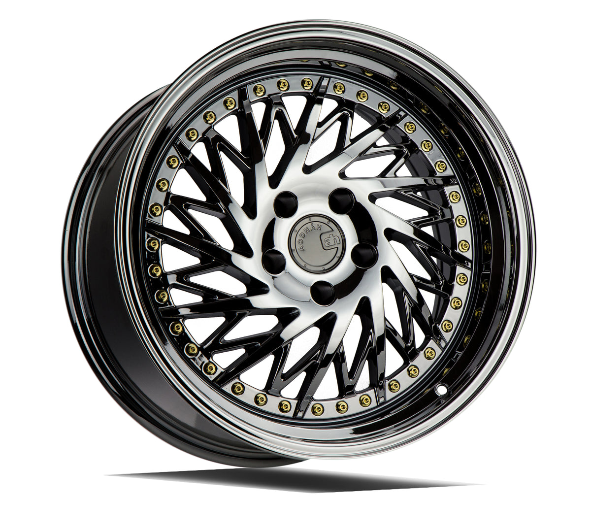 Aodhan DS03 Black Vacuum w/ Gold Rivets 18x9.5 Driver Side +35 5x100 73.1mm - Wheelwiz