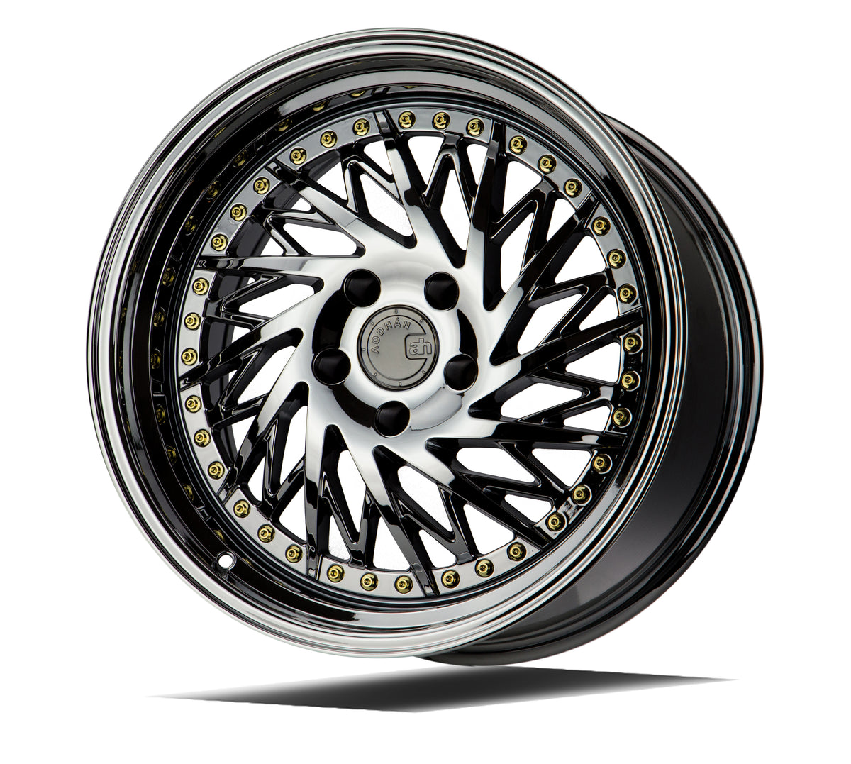 Aodhan DS03 Black Vacuum w/ Gold Rivets 18x9.5 Passenger Side +35 5x100 73.1mm - Wheelwiz