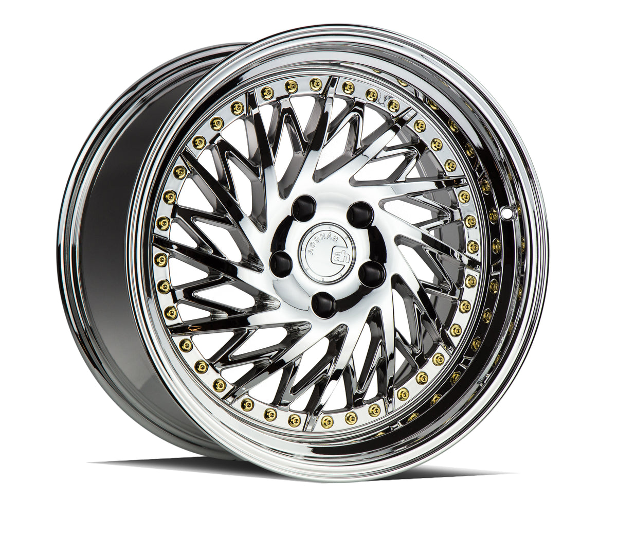 Aodhan DS03 Vacuum Chrome w/Gold Rivets 18x9.5 +35 5x100 73.1mm - Wheelwiz