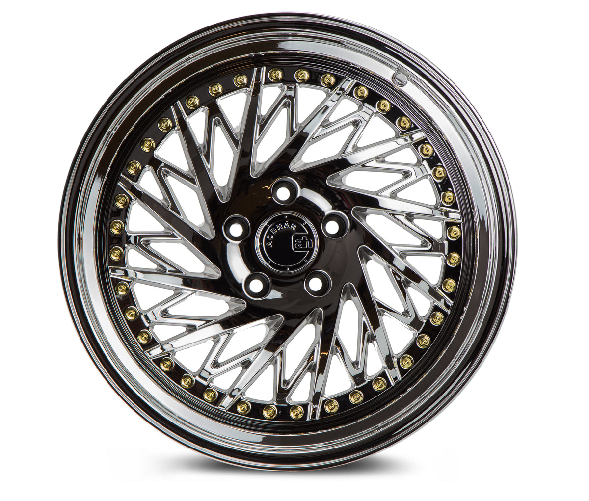 Aodhan DS03 Vacuum Chrome w/Gold Rivets 18x9.5 Driver Side +30 5x114.3 73.1mm - Wheelwiz