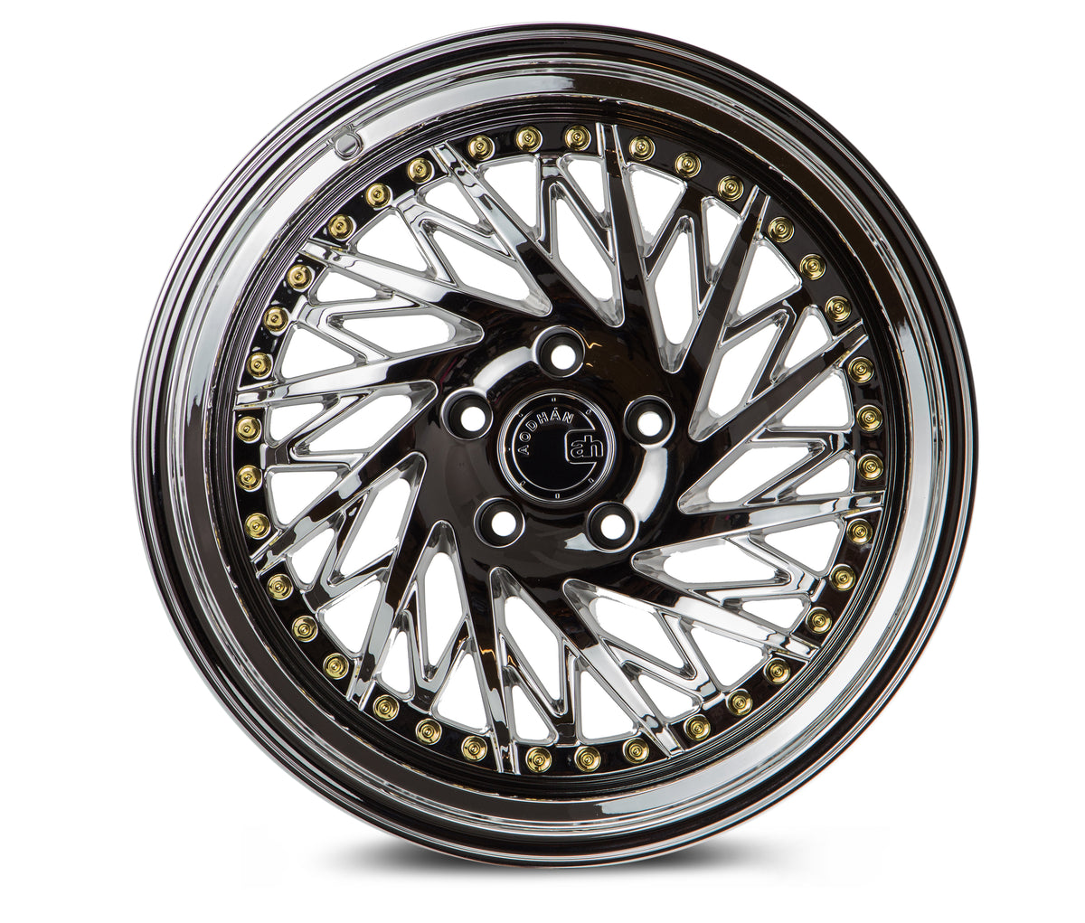 Aodhan DS03 Vacuum Chrome w/Gold Rivets 18x9.5 Passenger Side +35 5x100 73.1mm - Wheelwiz