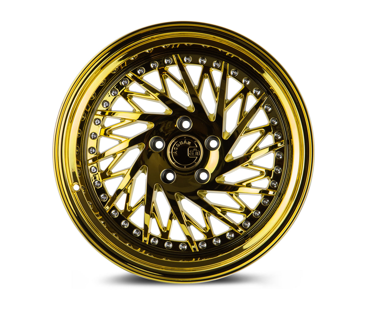 Aodhan DS03 Gold Vacuum w/ Chrome Rivets 18x9.5 Passenger Side +30 5x114.3 73.1mm - Wheelwiz