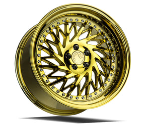 Aodhan DS03 Gold Vacuum w/ Chrome Rivets 18x9.5 Driver Side +35 5x100 73.1mm - Wheelwiz