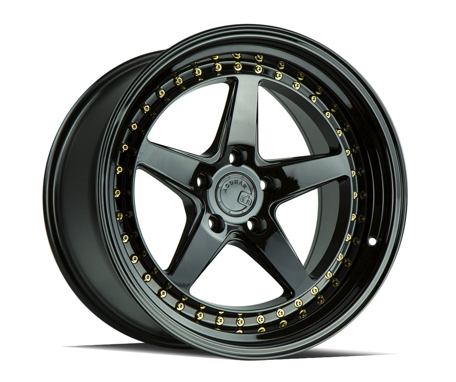 Aodhan DS05 Gloss Black W /Gold Rivets 18x10.5 +15 5x114.3 73.1mm - Wheelwiz
