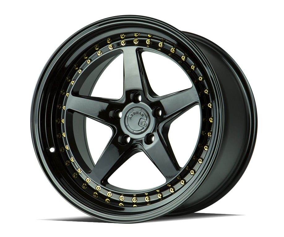 Aodhan DS05 Gloss Black W /Gold Rivets 18x10.5 +22 5x114.3 73.1mm - Wheelwiz