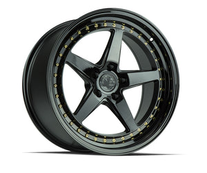 Aodhan DS05 Gloss Black W /Gold Rivets 18x8.5 +35 5x114.3 73.1mm - Wheelwiz