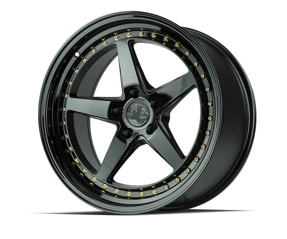 Aodhan DS05 Gloss Black W /Gold Rivets 18x8.5 +35 5x100 73.1mm - Wheelwiz