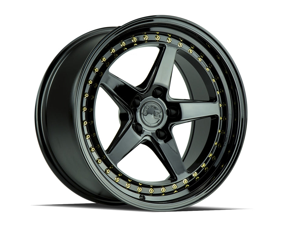 Aodhan DS05 Gloss Black W /Gold Rivets 18x9.5 +35 5x100 73.1mm - Wheelwiz