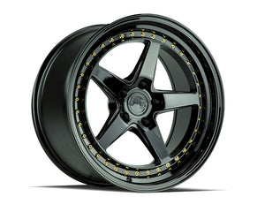 Aodhan DS05 Gloss Black W /Gold Rivets 18x9.5 +15 5x114.3 73.1mm - Wheelwiz