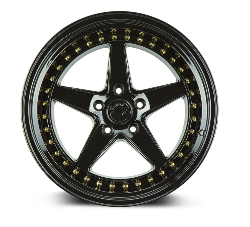 Aodhan DS05 Gloss Black W /Gold Rivets 18x9.5 +15 5x114.3 73.1mm - Wheelwiz