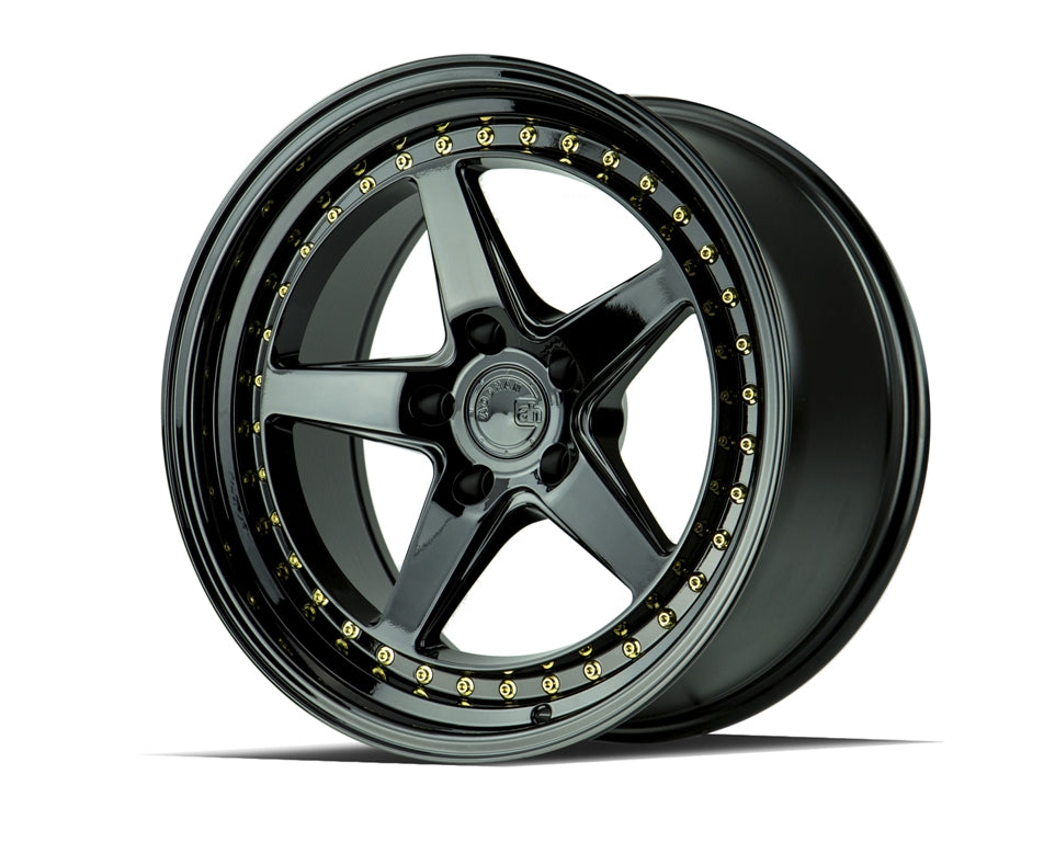 Aodhan DS05 Gloss Black W /Gold Rivets 18x9.5 +15 5x114.3 73.1mm - Wheelwiz