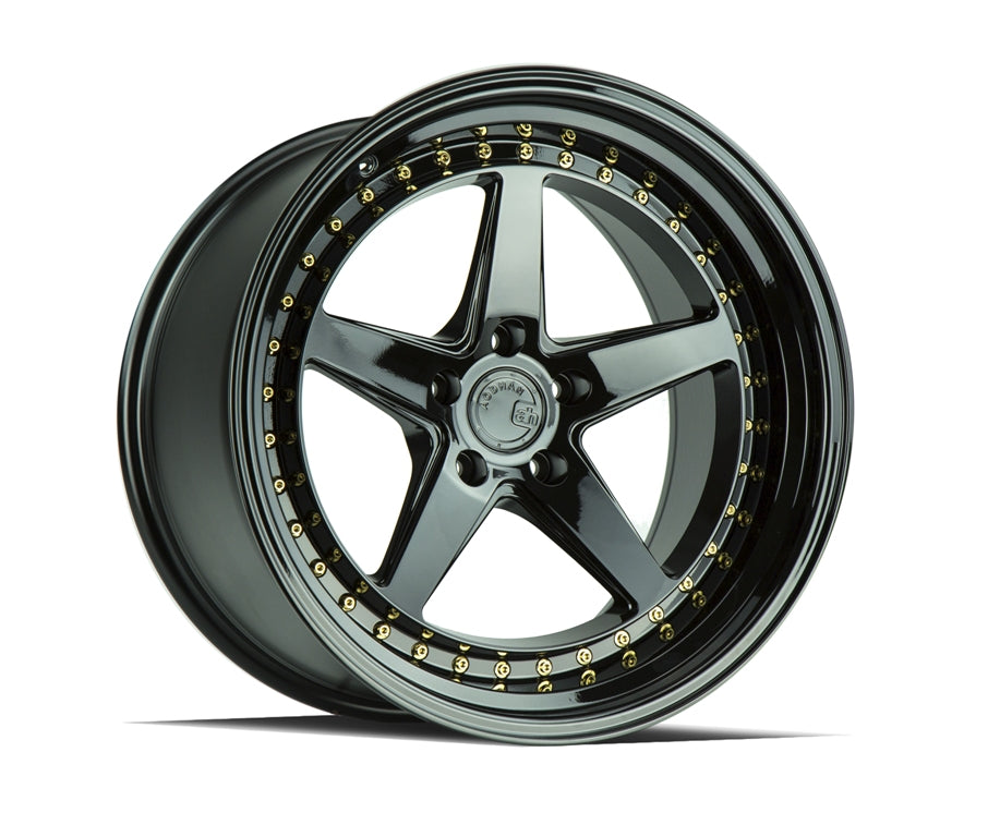Aodhan DS05 Gloss Black W /Gold Rivets 19x11 +15 5x114.3 73.1mm - Wheelwiz