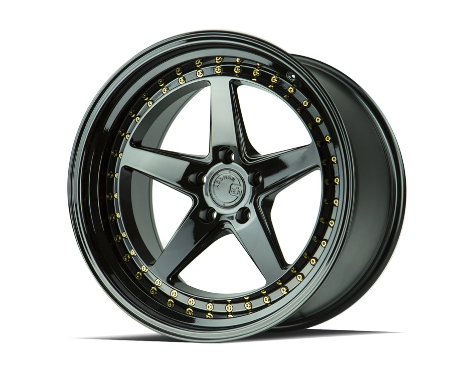 Aodhan DS05 Gloss Black W /Gold Rivets 19x11 +15 5x114.3 73.1mm - Wheelwiz