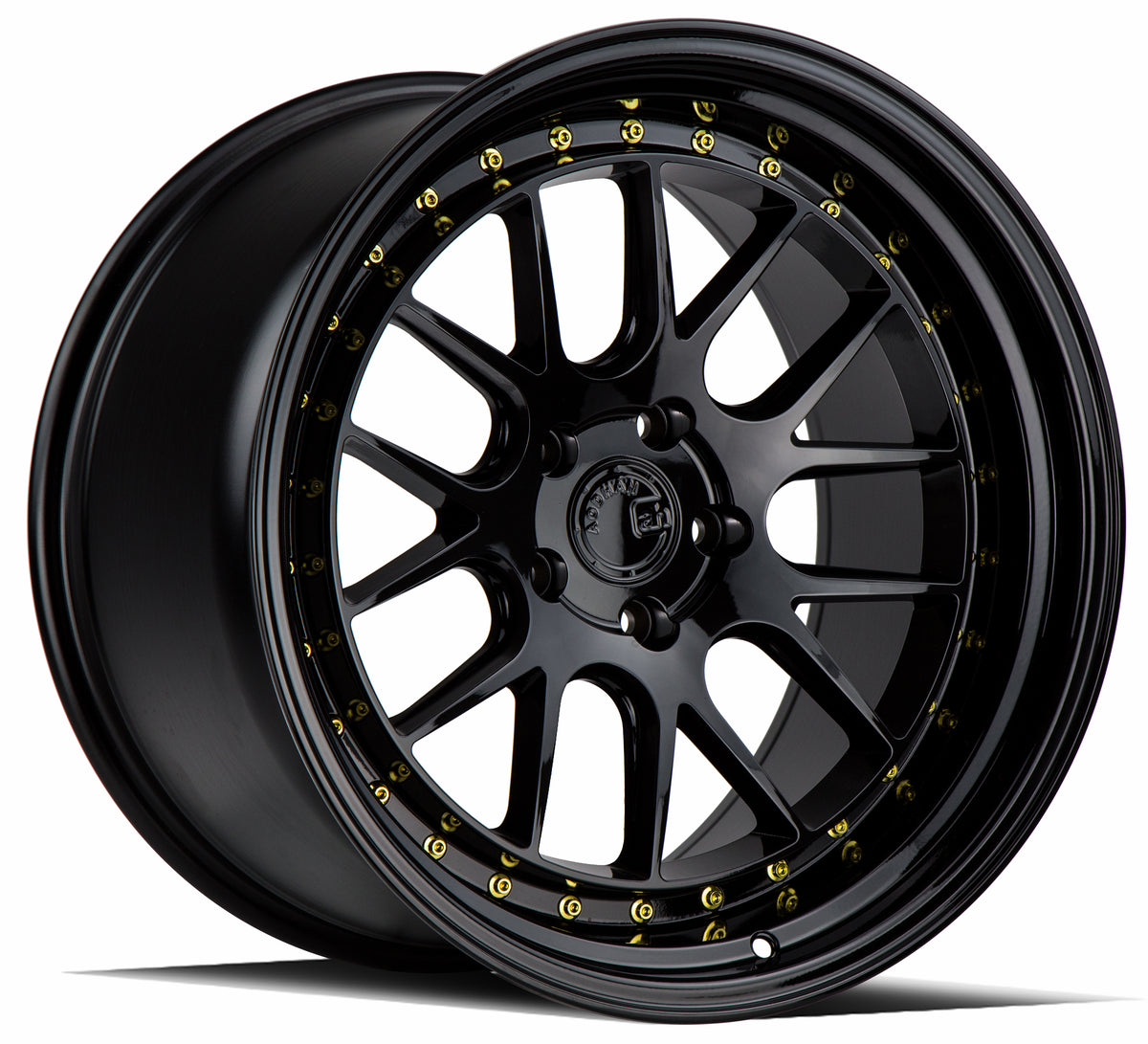 Aodhan DS06 Gloss Black W /Gold Rivets 18x10.5 +22 5x114.3 73.1mm - Wheelwiz