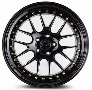 Aodhan DS06 Gloss Black W /Gold Rivets 18x10.5 +22 5x114.3 73.1mm - Wheelwiz
