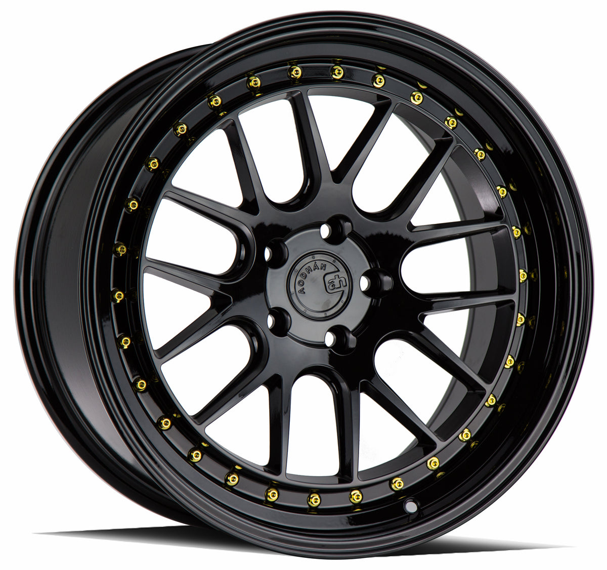 Aodhan DS06 Gloss Black W /Gold Rivets 18x8.5 +35 5x114.3 73.1mm - Wheelwiz