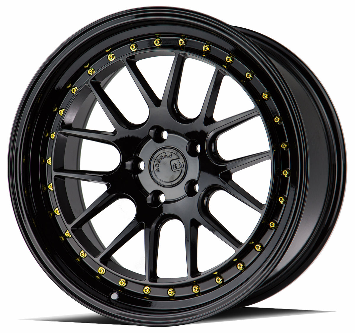 Aodhan DS06 Gloss Black W /Gold Rivets 18x8.5 +35 5x100 73.1mm - Wheelwiz
