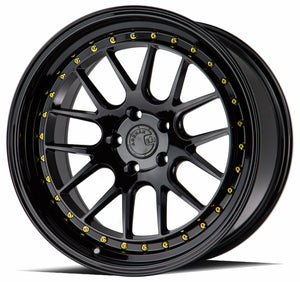 Aodhan DS06 Gloss Black W /Gold Rivets 18x8.5 +35 5x100 73.1mm - Wheelwiz