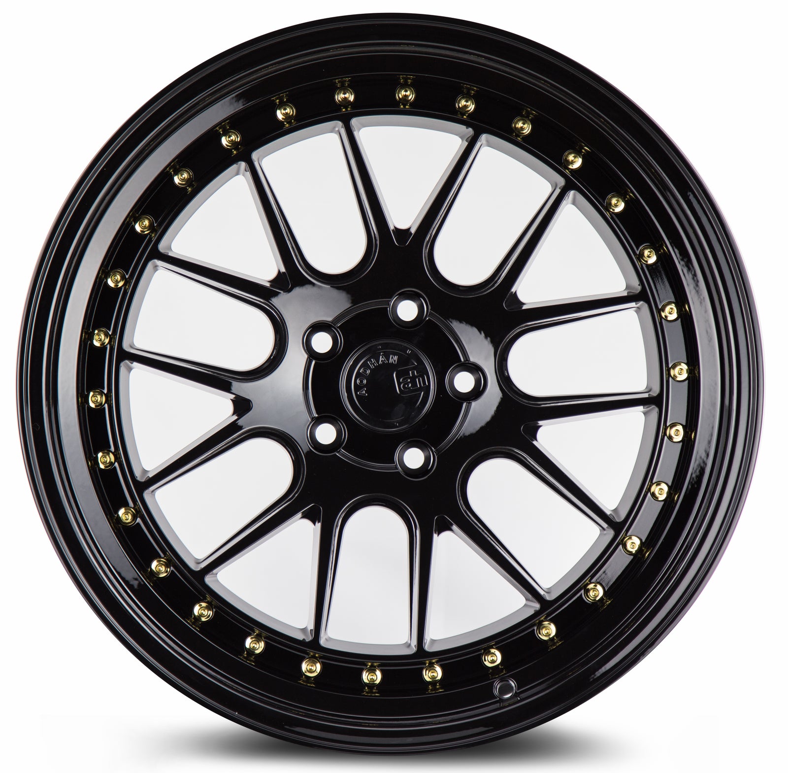 Aodhan DS06 Gloss Black W /Gold Rivets 18x9.5 +35 5x100 73.1mm - Wheelwiz