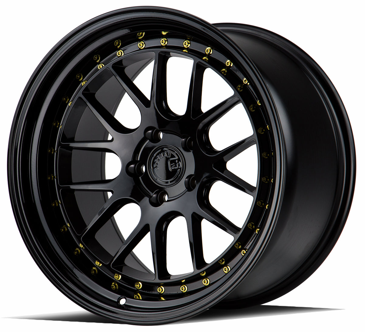 Aodhan DS06 Gloss Black W /Gold Rivets 18x9.5 +30 5x114.3 73.1mm - Wheelwiz