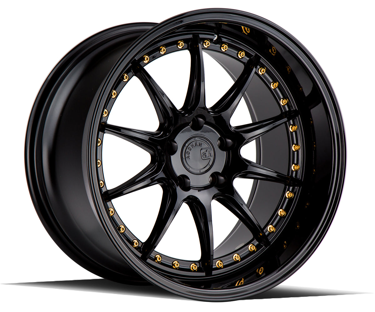 Aodhan DS07 Gloss Black W /Gold Rivets 18x10.5 +15 5x114.3 73.1mm - Wheelwiz