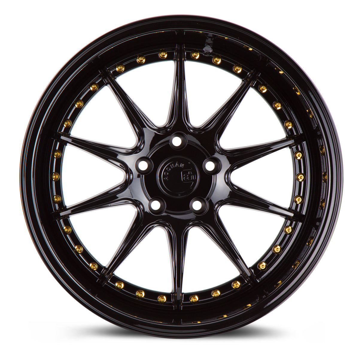 Aodhan DS07 Gloss Black W /Gold Rivets 18x10.5 +15 5x114.3 73.1mm - Wheelwiz