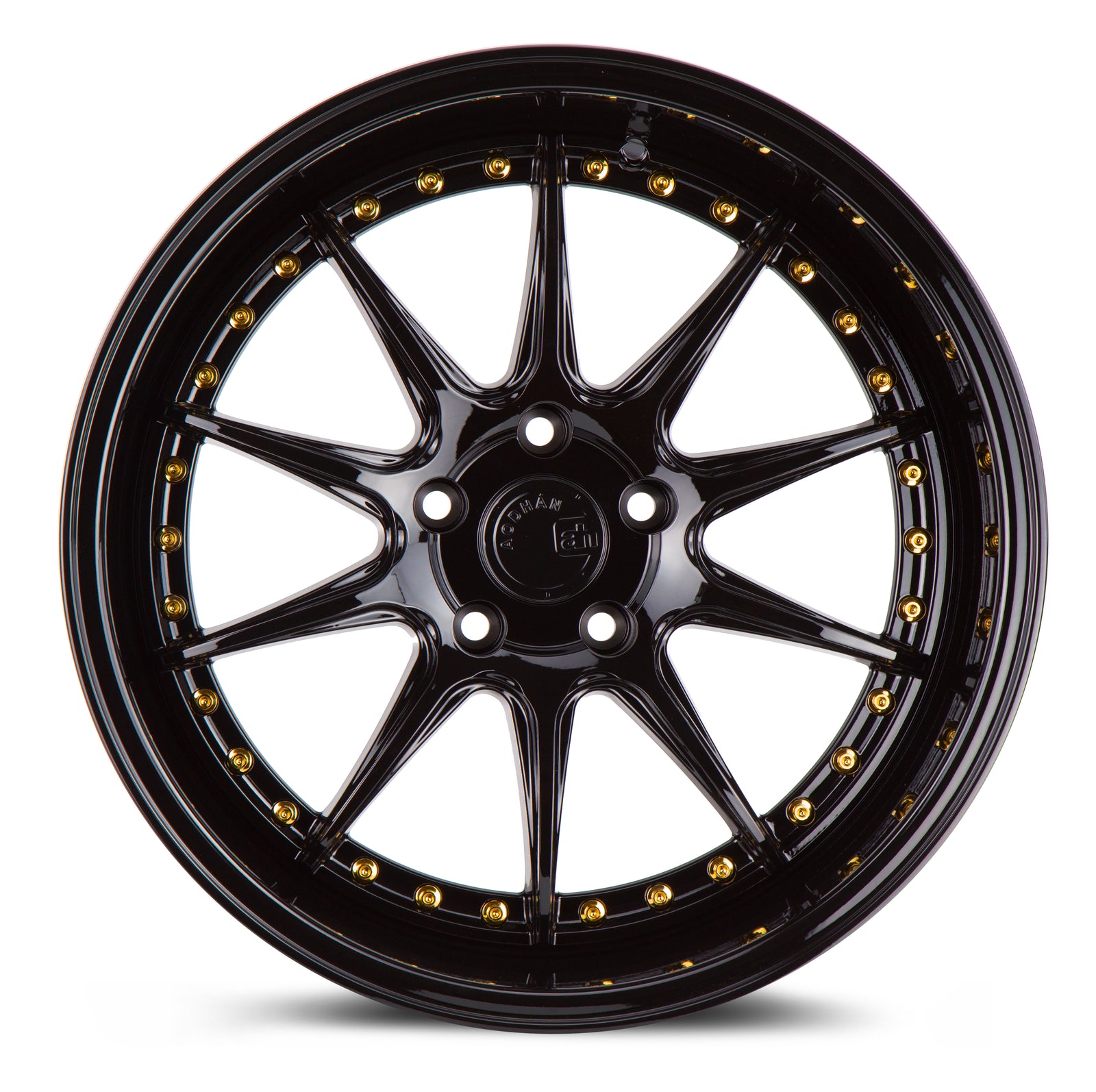 Aodhan DS07 Gloss Black W /Gold Rivets 18x10.5 +22 5x114.3 73.1mm - Wheelwiz