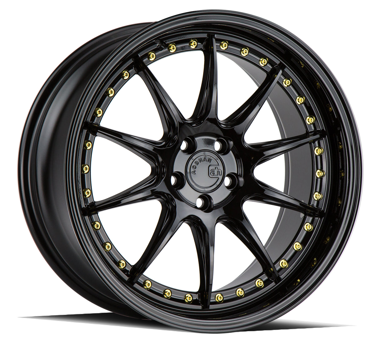 Aodhan DS07 Gloss Black W /Gold Rivets 18x8.5 +35 5x114.3 73.1mm - Wheelwiz