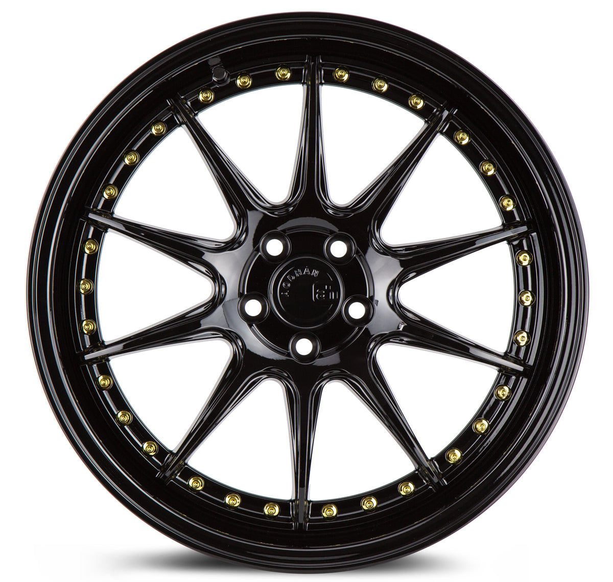 Aodhan DS07 Gloss Black W /Gold Rivets 18x8.5 +35 5x114.3 73.1mm - Wheelwiz