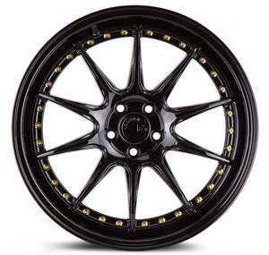 Aodhan DS07 Gloss Black W /Gold Rivets 18x8.5 +35 5x114.3 73.1mm - Wheelwiz