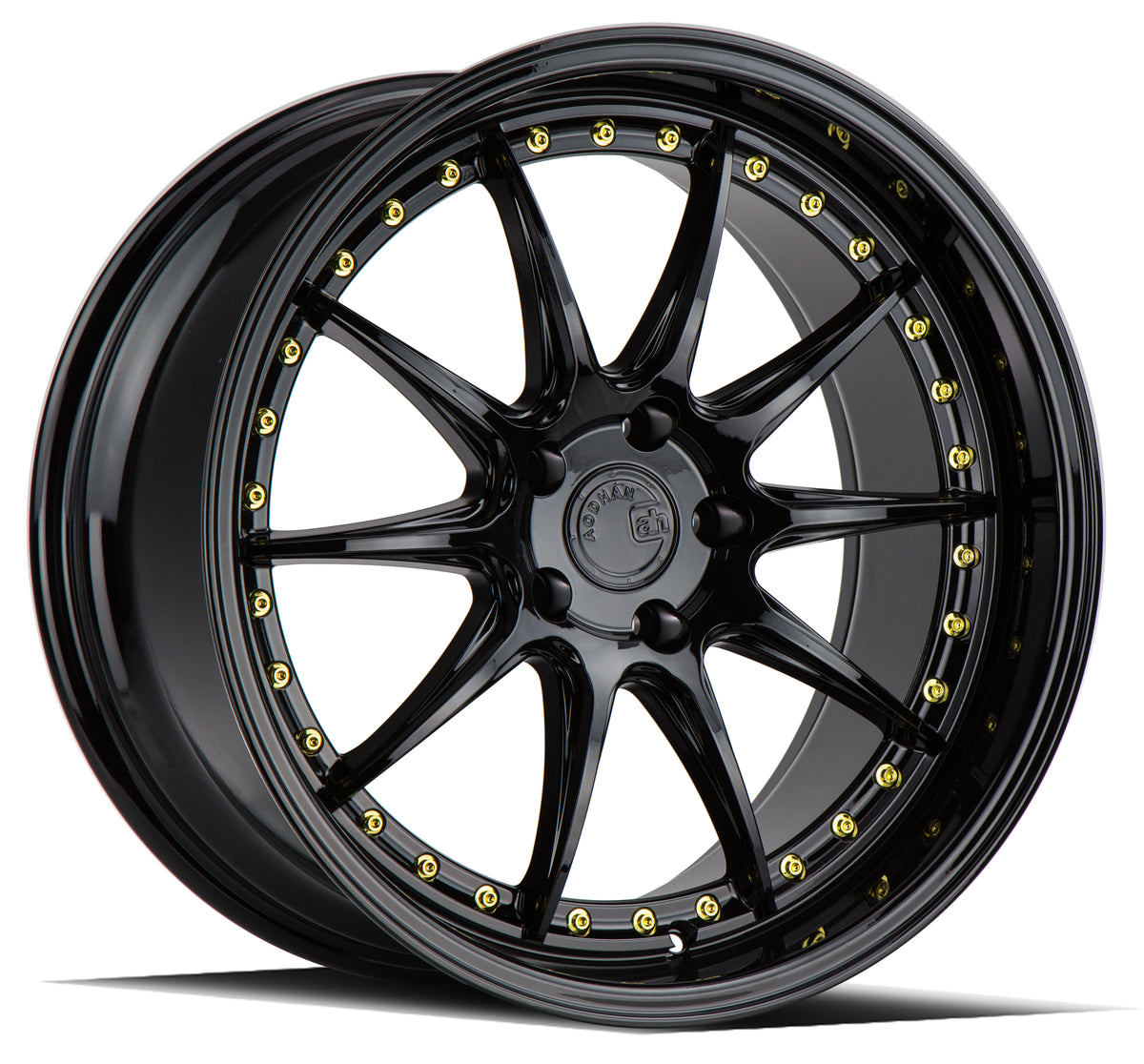 Aodhan DS07 Gloss Black W /Gold Rivets 18x9.5 +22 5x114.3 73.1mm - Wheelwiz