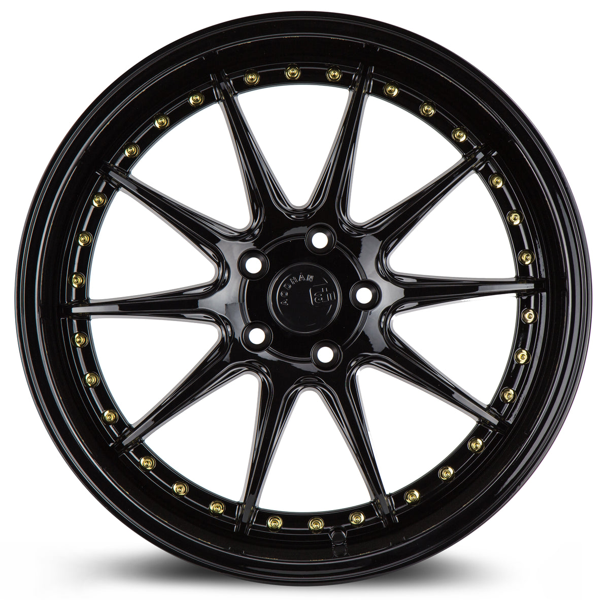 Aodhan DS07 Gloss Black W /Gold Rivets 18x9.5 +22 5x114.3 73.1mm - Wheelwiz