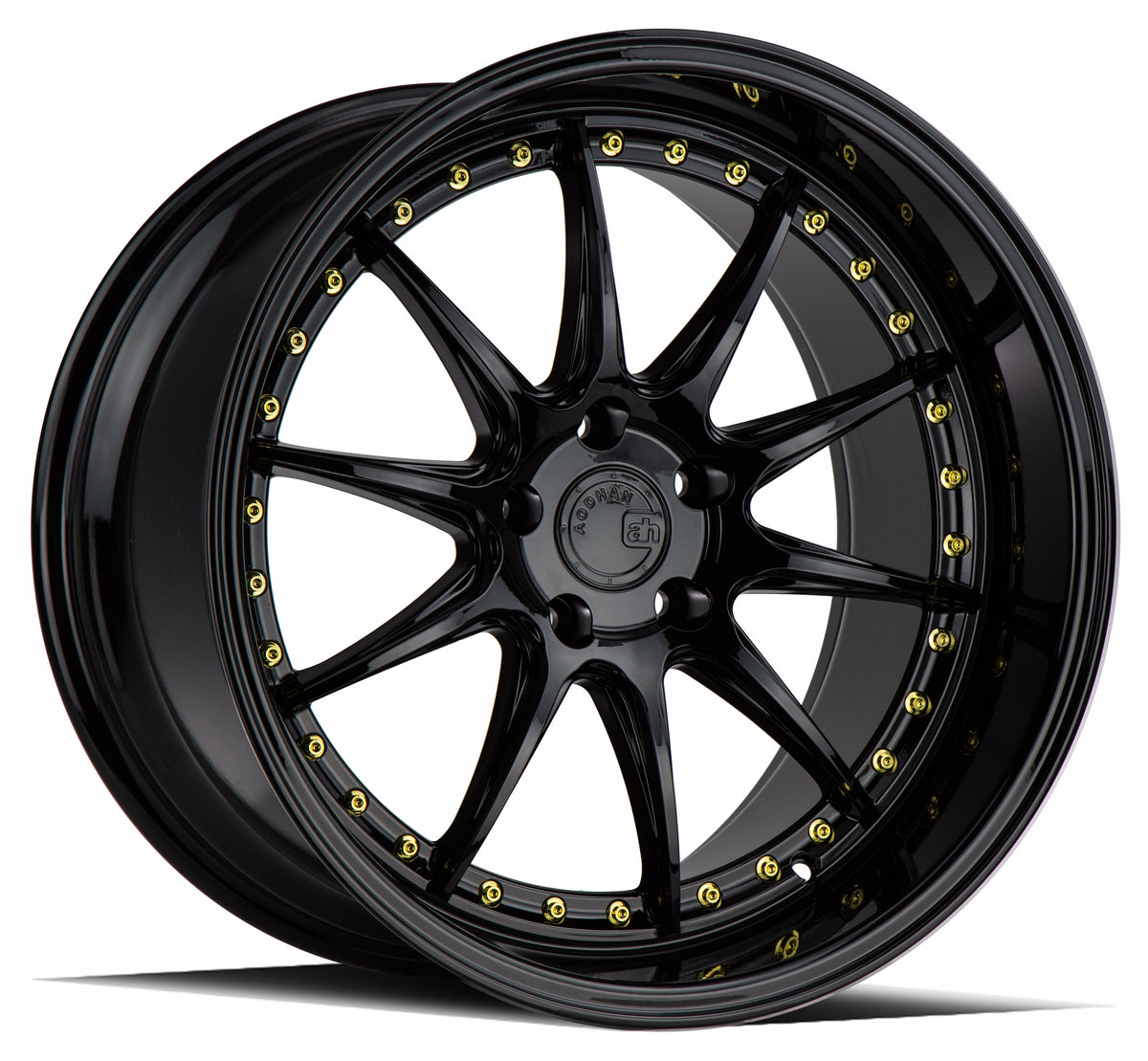 Aodhan DS07 Gloss Black W /Gold Rivets 19x11 +22 5x114.3 73.1mm - Wheelwiz