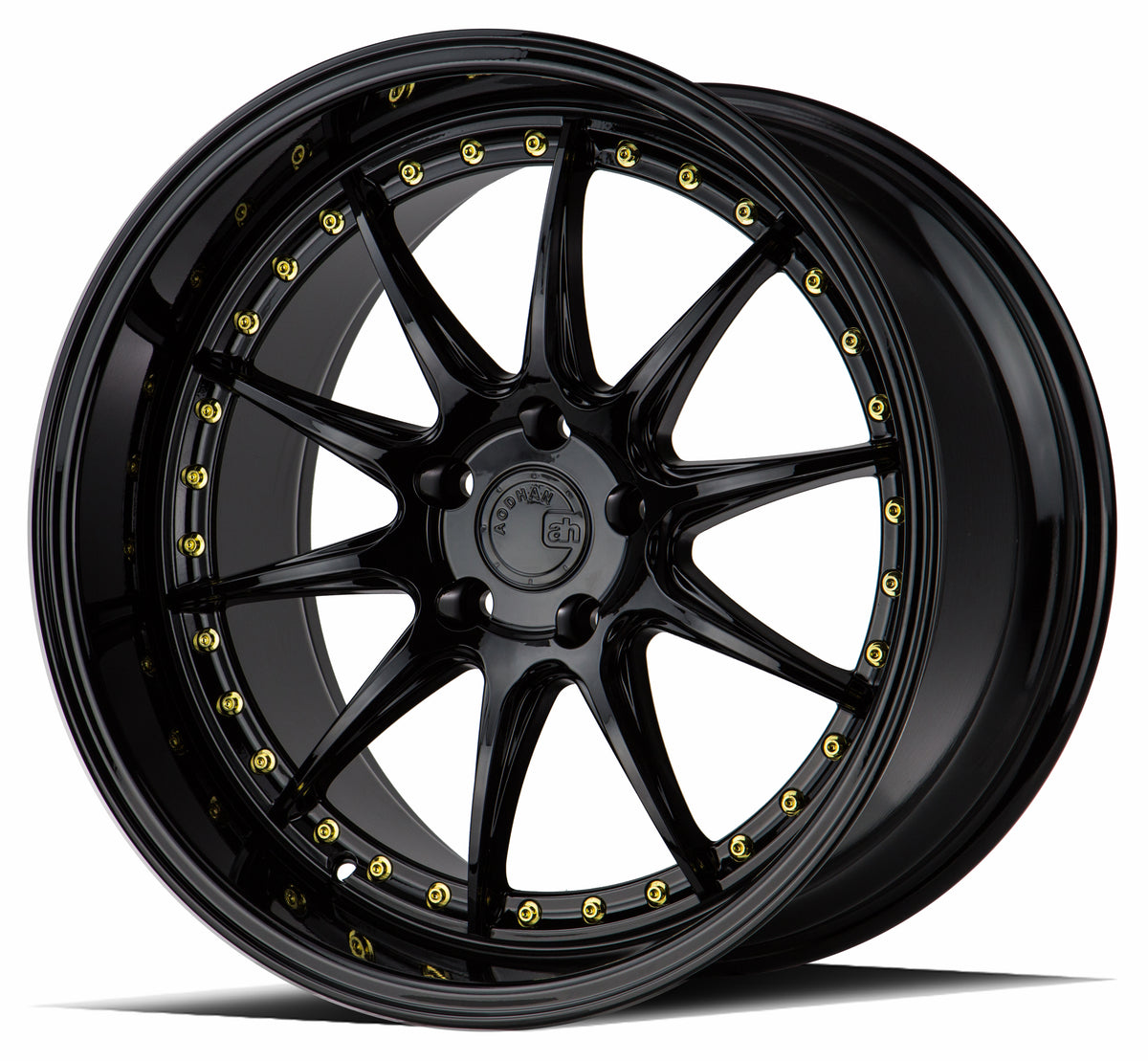 Aodhan DS07 Gloss Black W /Gold Rivets 19x11 +22 5x114.3 73.1mm - Wheelwiz