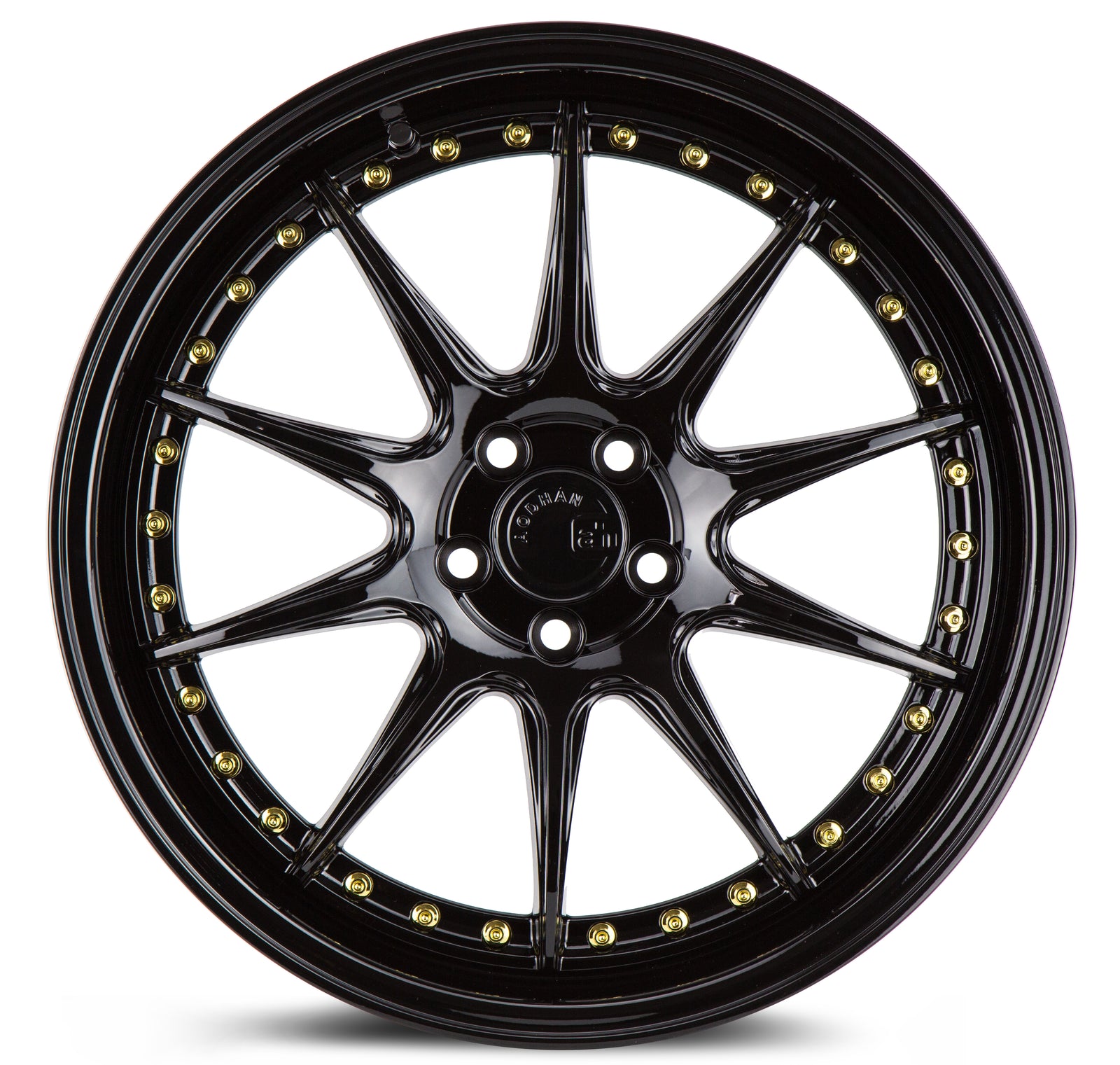 Aodhan DS07 Gloss Black W /Gold Rivets 19x8.5 +35 5x114.3 73.1mm - Wheelwiz