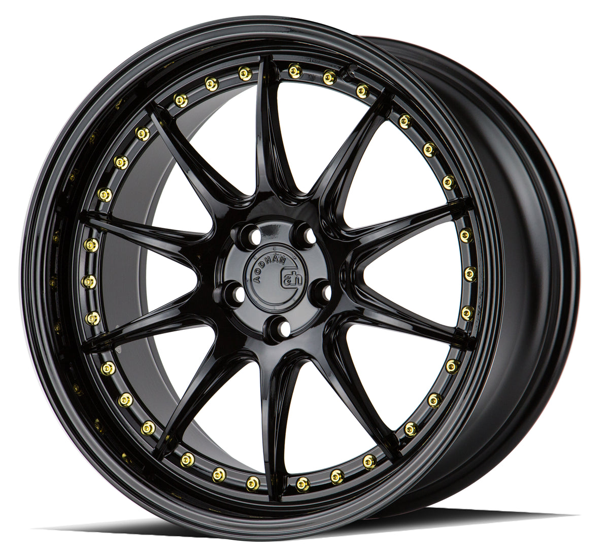 Aodhan DS07 Gloss Black W /Gold Rivets 19x8.5 +35 5x114.3 73.1mm - Wheelwiz