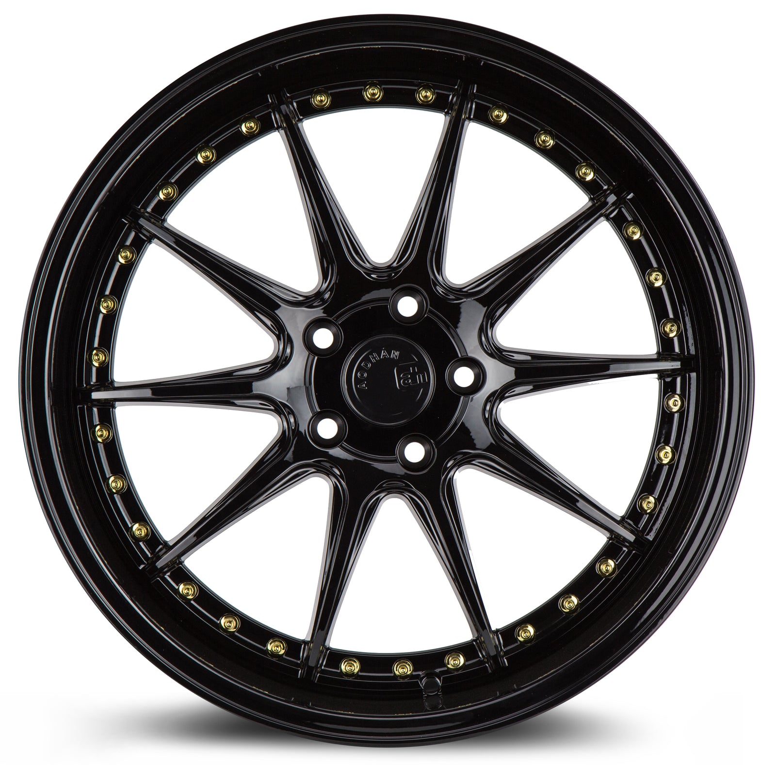 Aodhan DS07 Gloss Black W /Gold Rivets 19x9.5 +22 5x114.3 73.1mm - Wheelwiz
