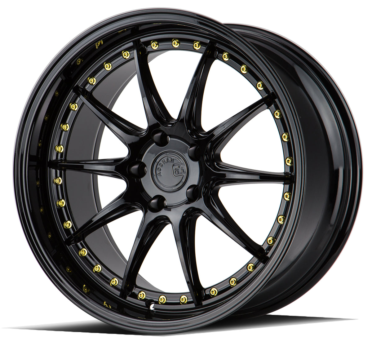 Aodhan DS07 Gloss Black W /Gold Rivets 19x9.5 +22 5x114.3 73.1mm - Wheelwiz
