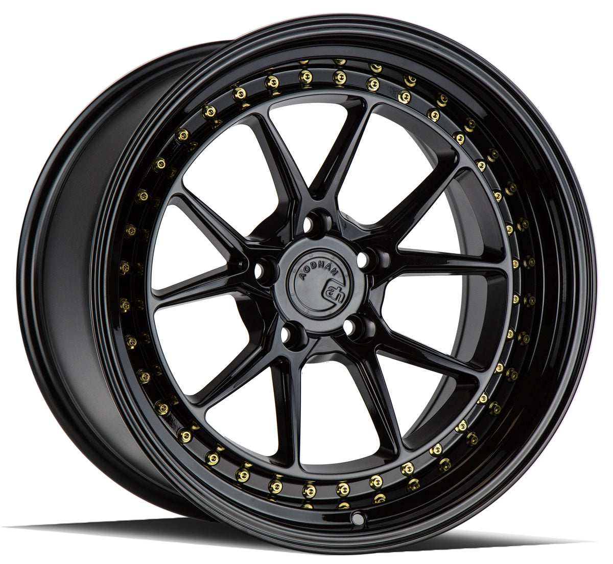 Aodhan DS08 Gloss Black W /Gold Rivets 18x10.5 +15 5x114.3 73.1mm - Wheelwiz