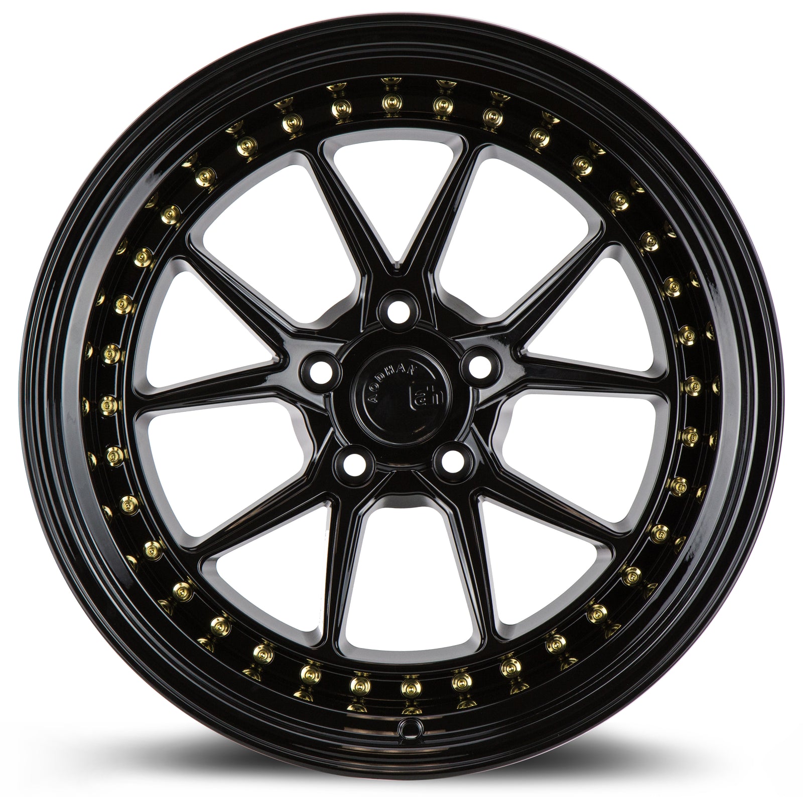 Aodhan DS08 Gloss Black W /Gold Rivets 18x10.5 +15 5x114.3 73.1mm - Wheelwiz