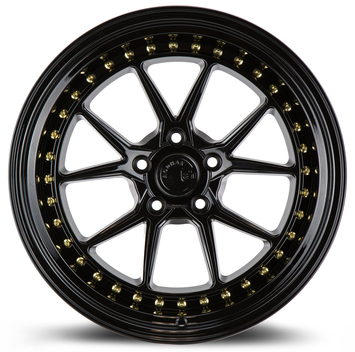 Aodhan DS08 Gloss Black W /Gold Rivets 18x10.5 +22 5x114.3 73.1mm - Wheelwiz