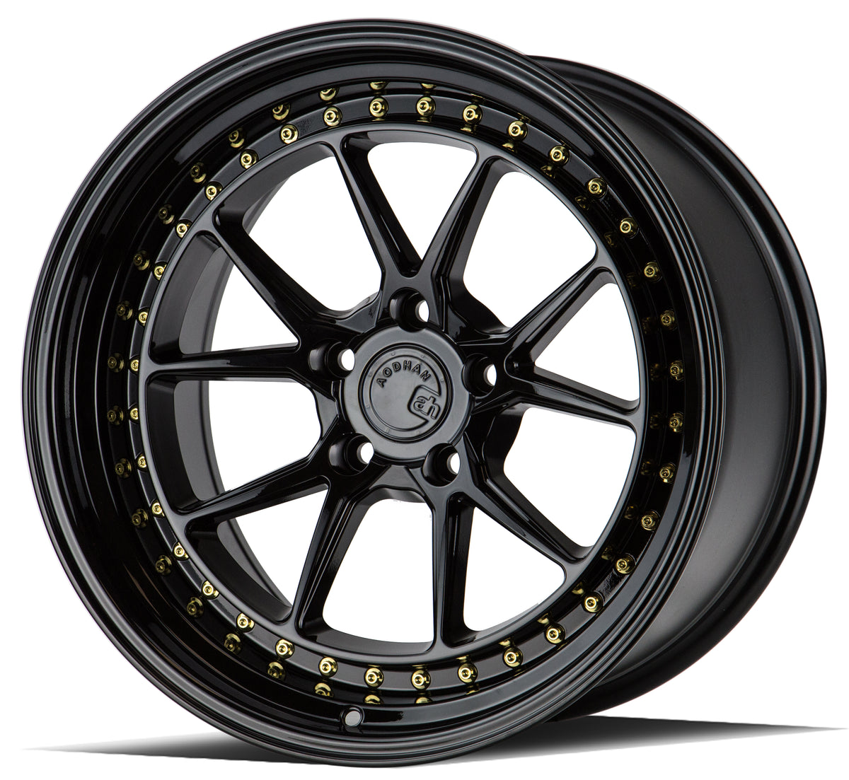 Aodhan DS08 Gloss Black W /Gold Rivets 18x10.5 +15 5x114.3 73.1mm - Wheelwiz