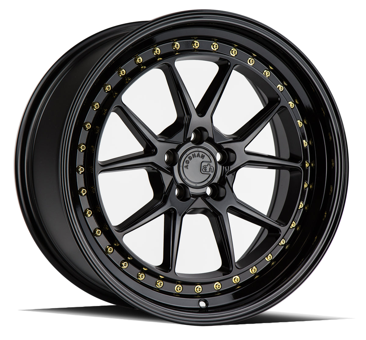 Aodhan DS08 Gloss Black W /Gold Rivets 18x8.5 +35 5x100 73.1mm - Wheelwiz